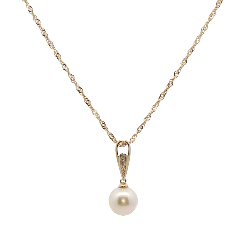14k Pearl And Diamond Drop Necklace