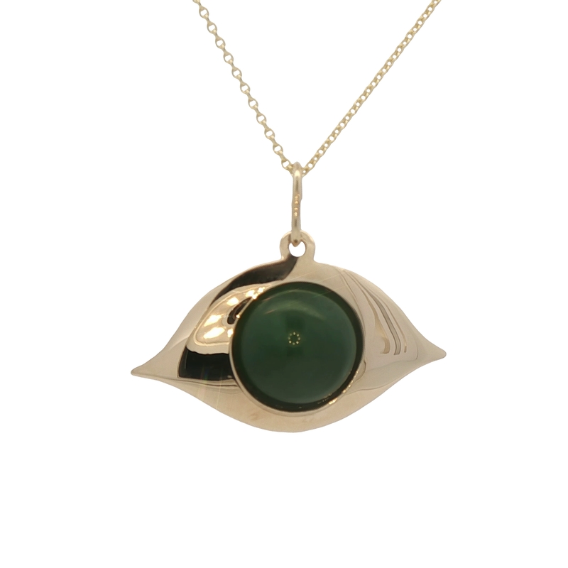 14k Yellow Gold Nephrite Jade Pendant