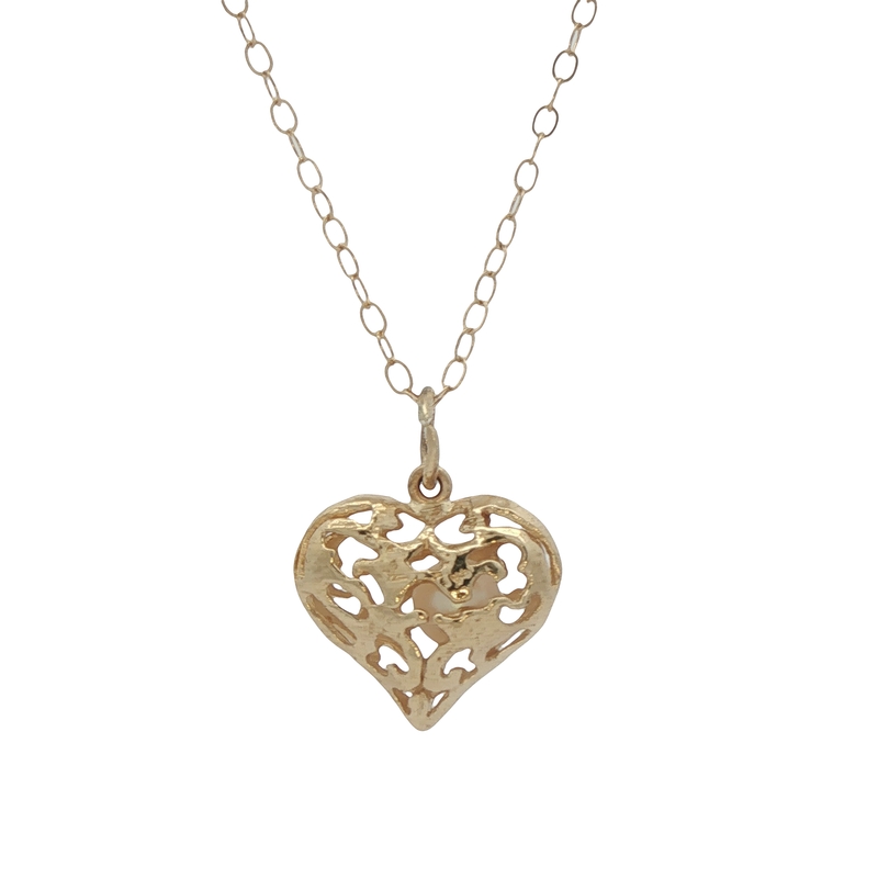 14k Yellow Gold Filigree Heart Pendant