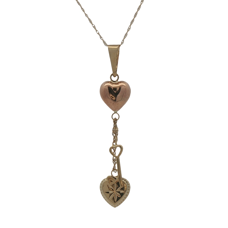 14k Two-tone Heart Lock And Key Necklace