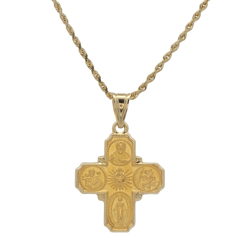 14k Yellow Gold Catholic Cross Necklace
