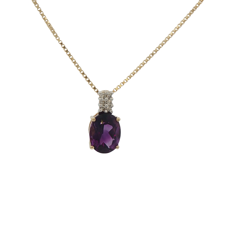 14k Yellow Gold Amethyst And Diamond Necklace