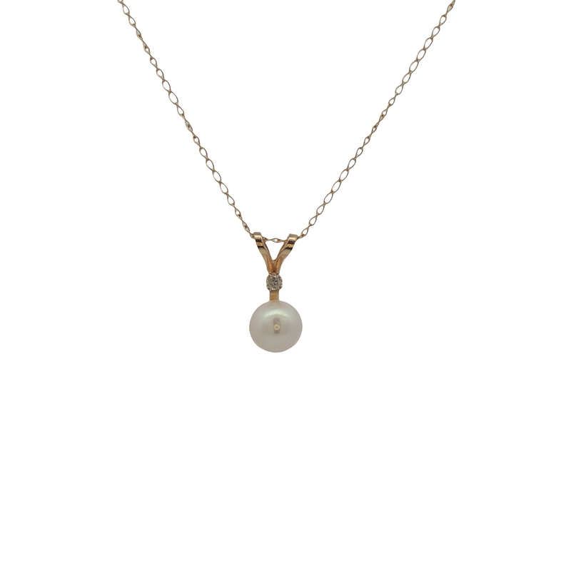 14k Yellow Gold Pearl And Diamond Necklace
