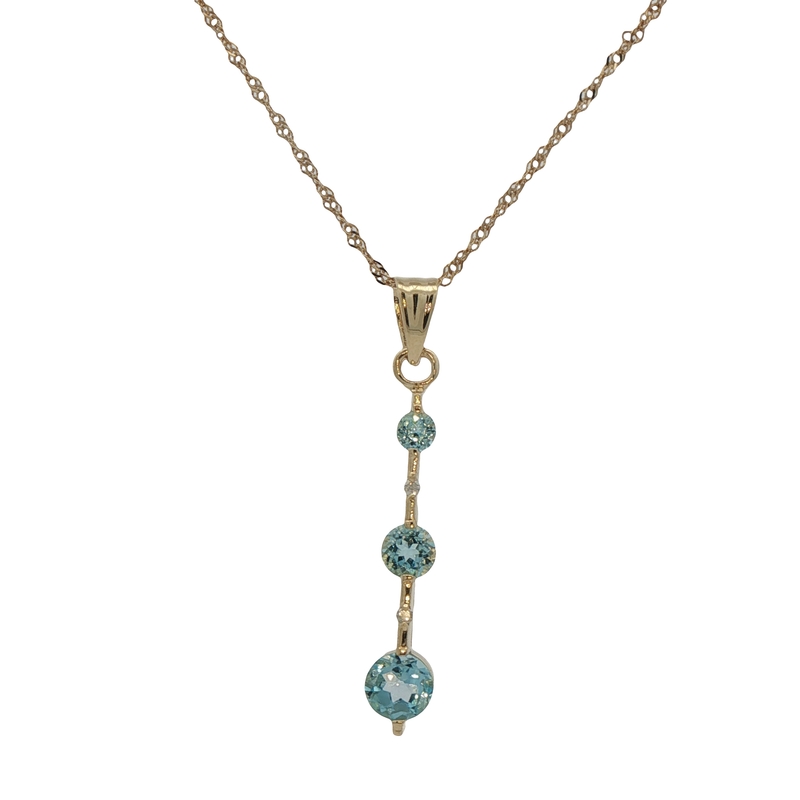 14k Yellow Gold Blue Topaz And Diamond Necklace
