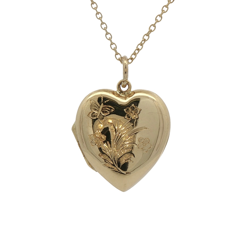 18k Yellow Gold Engraved Heart Locket