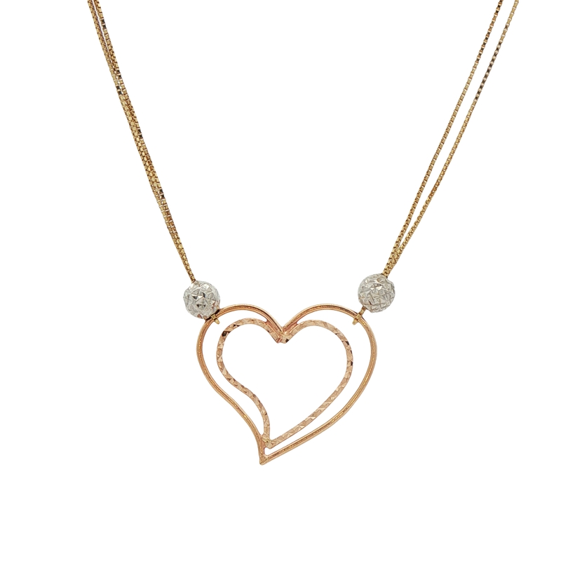 14k Tri-tone Heart Necklace