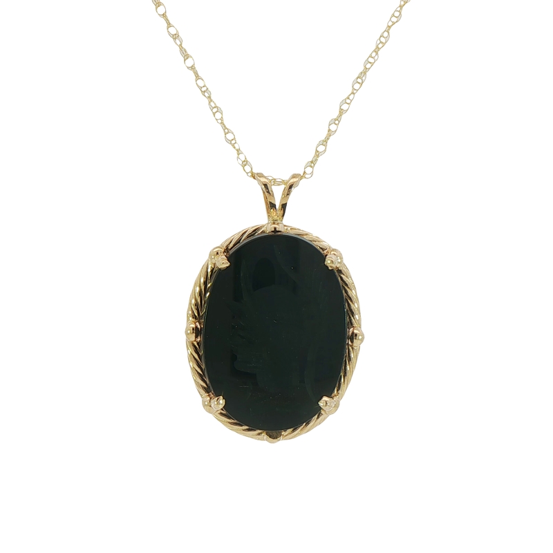14k Yellow Gold Carved Onyx Pendant
