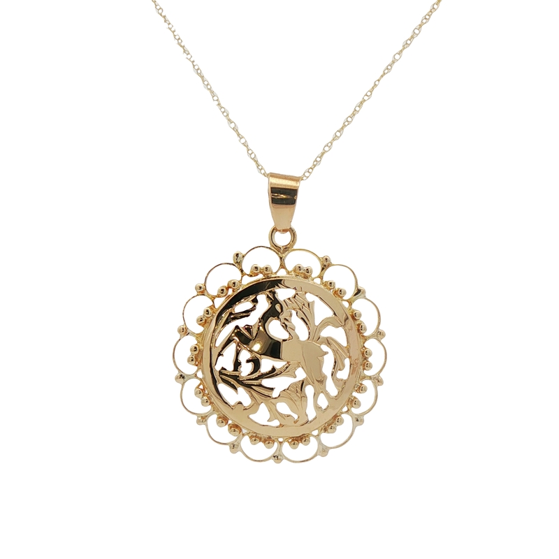18k Yellow Gold Filigree Deer Pendant