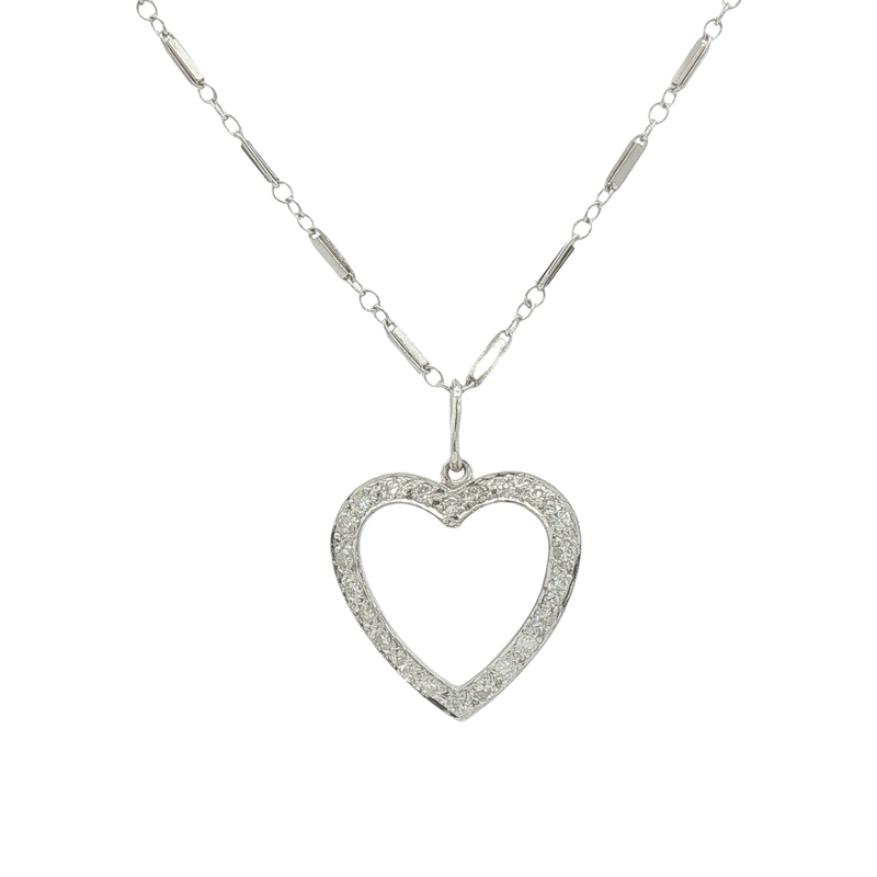 14k White Gold Diamond Heart Necklace