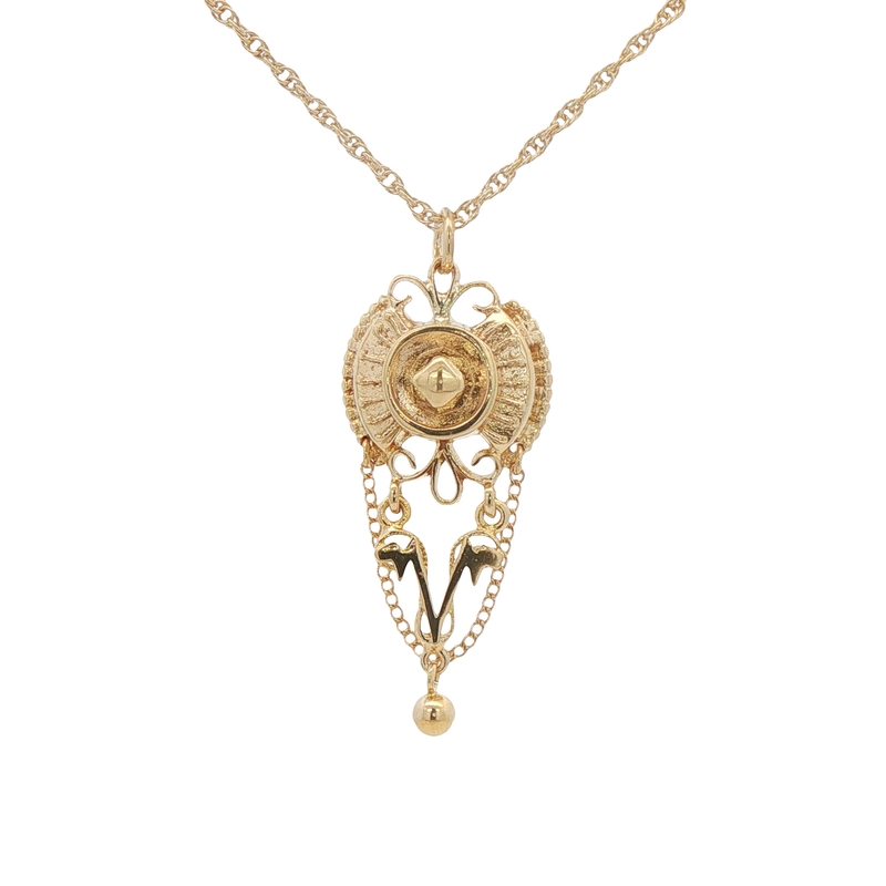 14k Yellow Gold Ornate Pendant Necklace