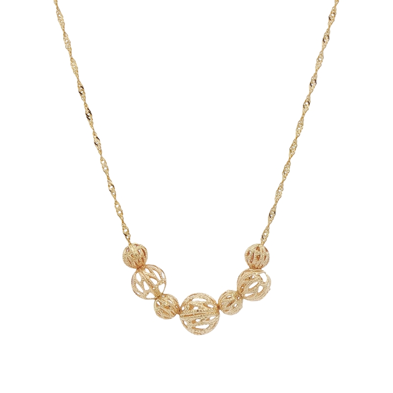 14k Yellow Gold Filigree And Beaded Ball Necklace