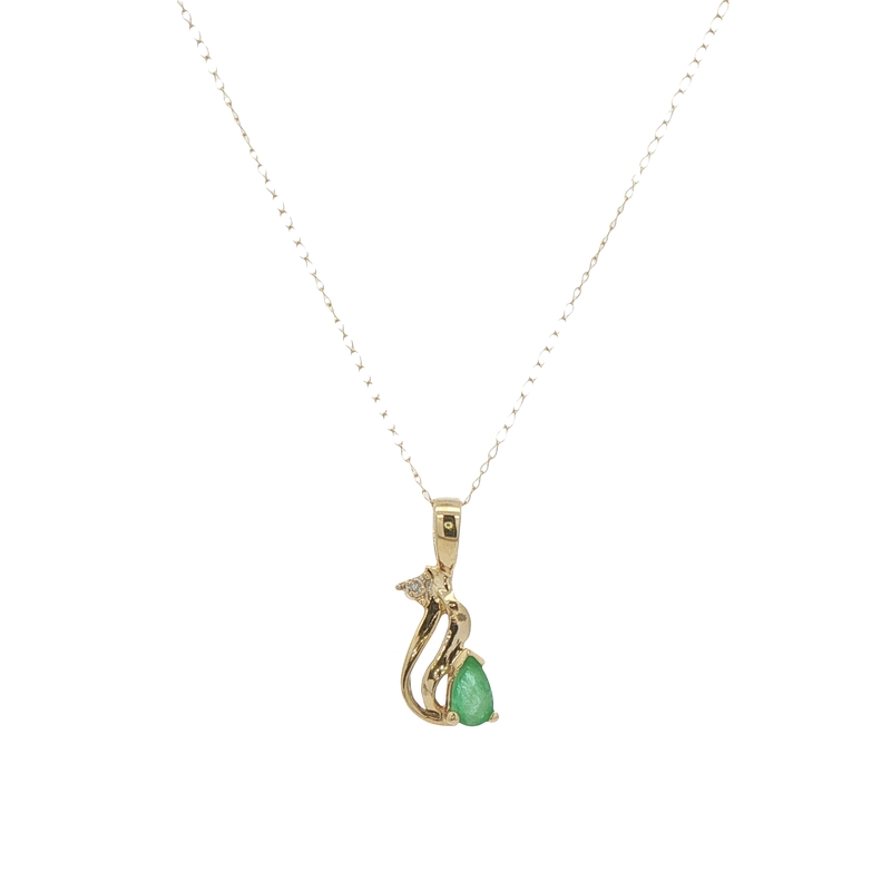 14k Yellow Gold Pear Emerald Diamond Accent Chain