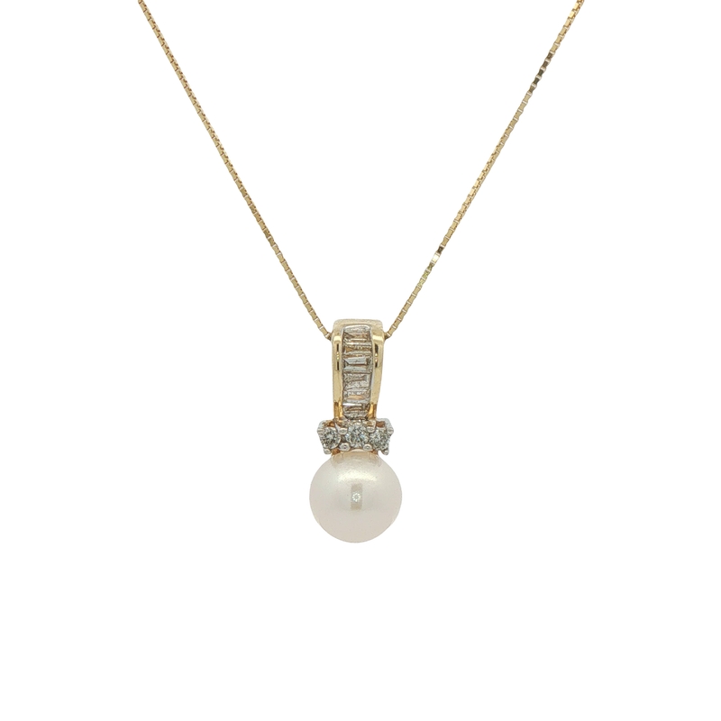 14k Yellow Gold Pearl And Diamond Necklace