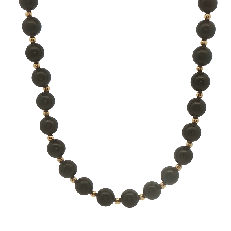 14k Yellow Gold Onyx Beaded Necklace