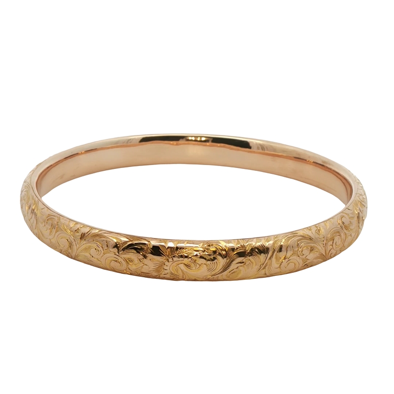14k Yellow Gold Omate Floral Bangle Bracelet