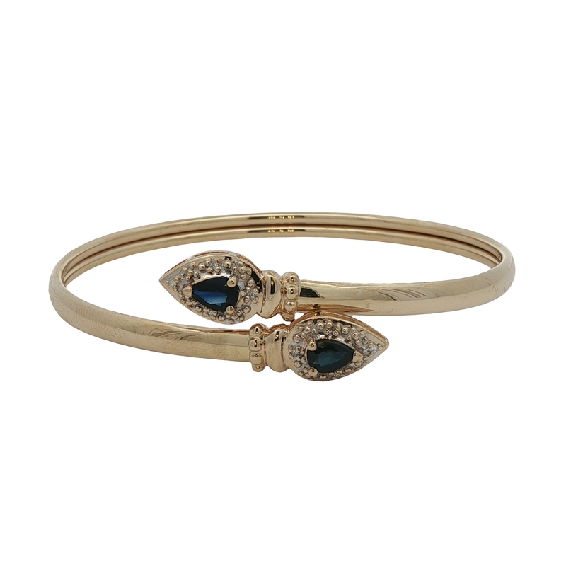 14k Yellow Gold Sapphire And Diamond Bangle Bracelet