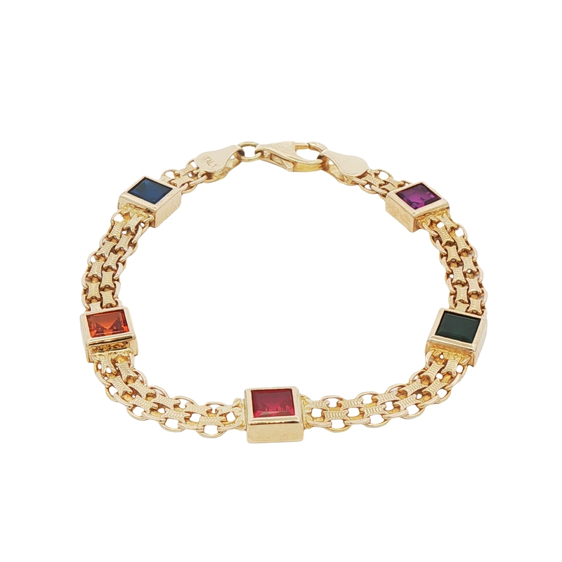 14k Yellow Gold Mulit-color Stone Bracelet