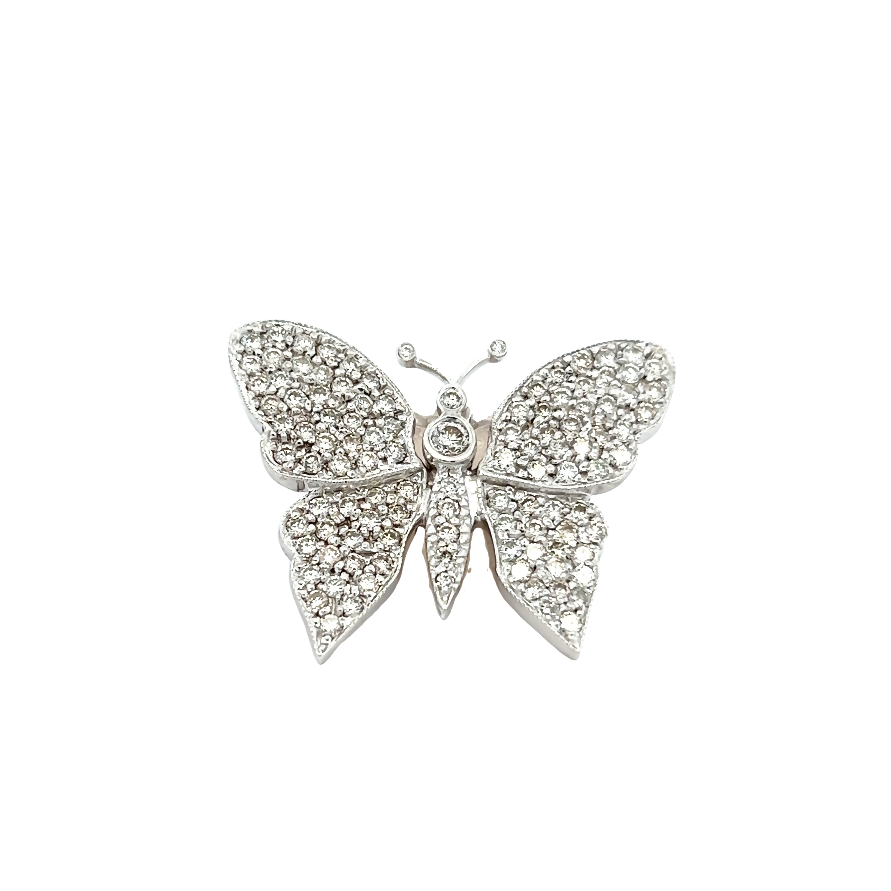 White 18 Karat Butterfly Pin 114=2.50tw Round Brilliant G VS Diamonds
