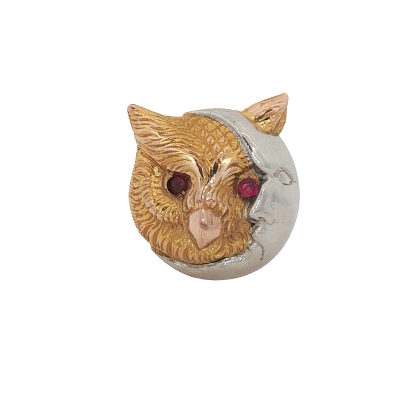 18k Two-toned Owl And Moon Button