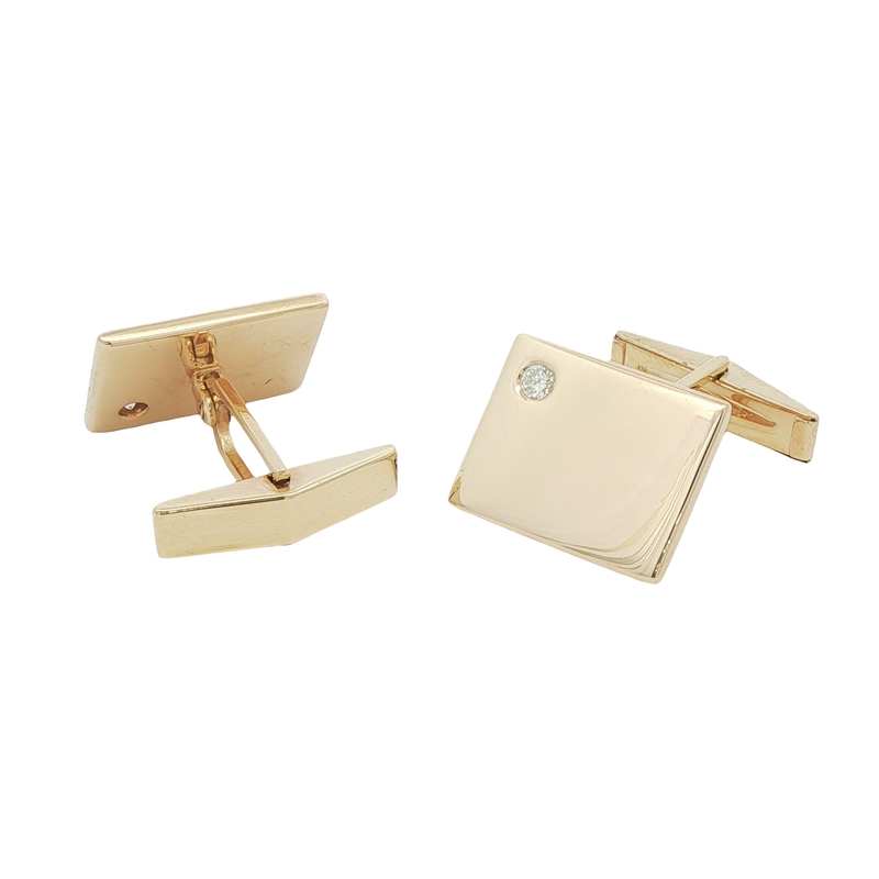 14k Yellow Gold And Diamond Cufflinks