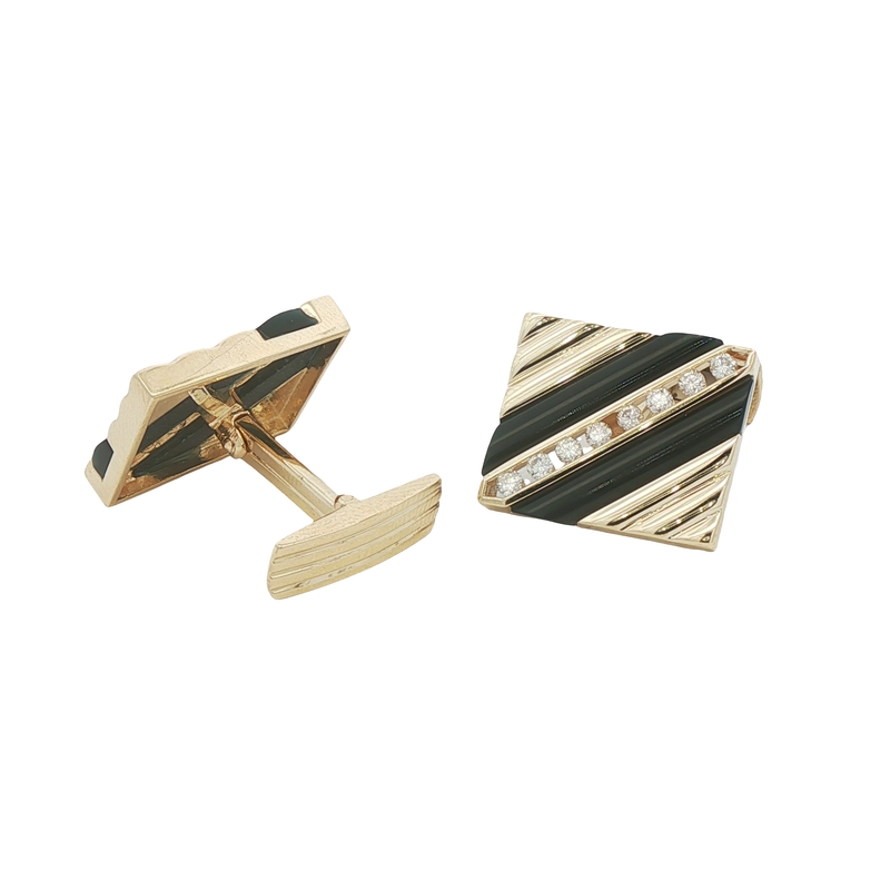 14k Yellow Gold Onyx And Diamond Cufflinks