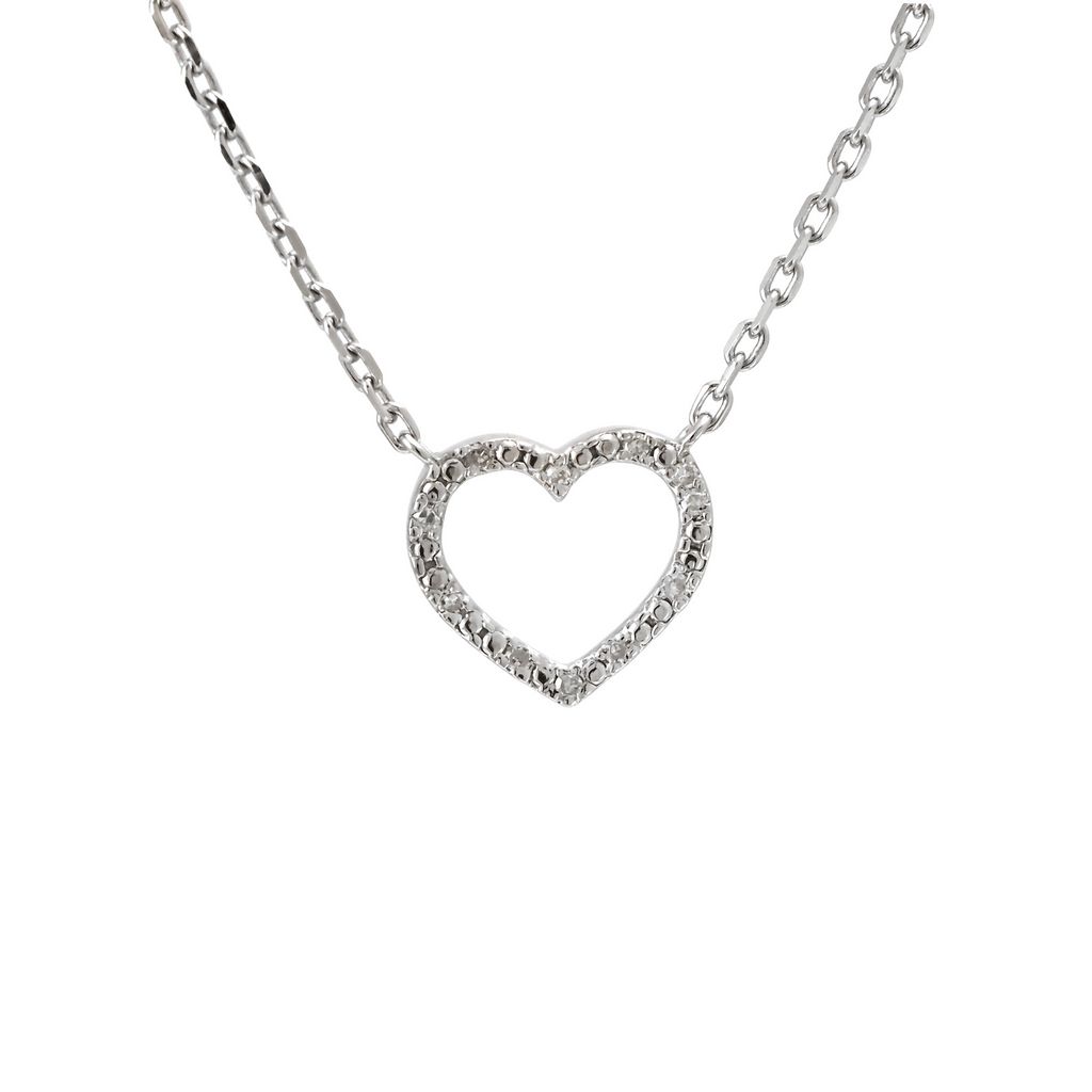 Sterling Heart Necklace 10=0.04tw Round Brilliant G I Diamonds