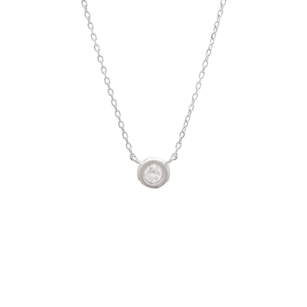 White 14 Karat Solitaire Necklace with One 0.05ct Round Brilliant G I Diamond