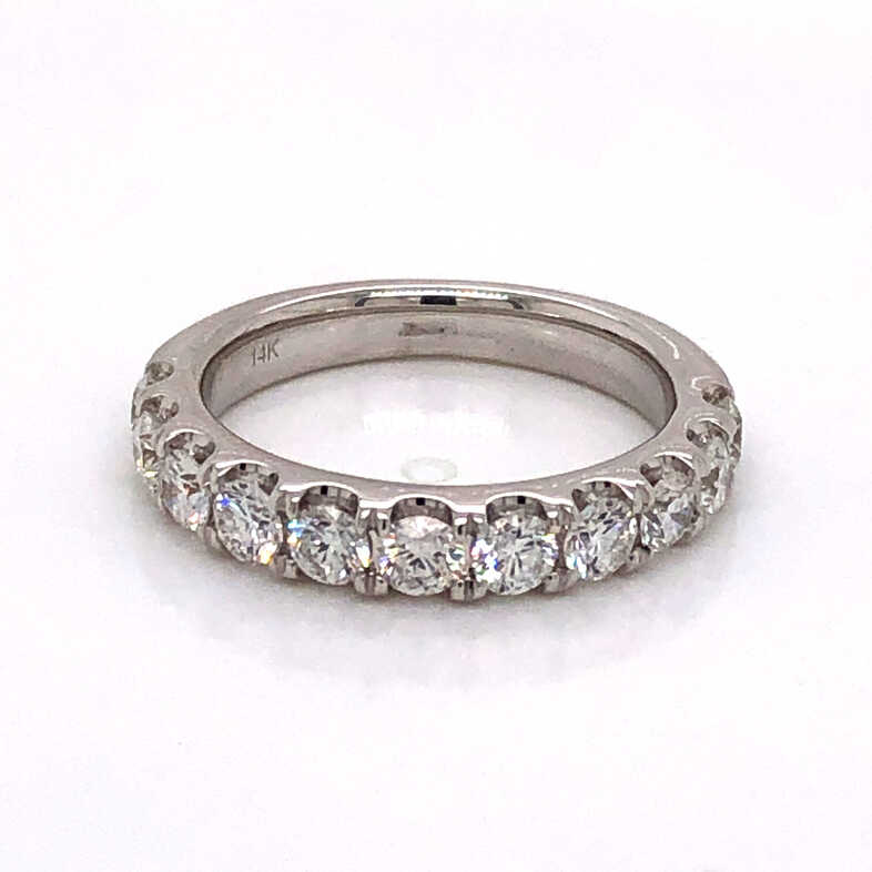 14 karat white gold  wedding band  with 11=1.30 total weight round brilliant G VS Diamonds