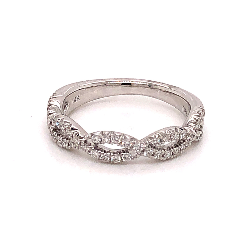 14 Karat white gold wedding band with 44=0.38Tw Round Brilliant G VS Diamonds