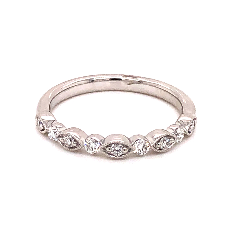 14 Karat White Gold Band With 9=0.25TW Round Brilliant G VS Diamonds. Size 6.5