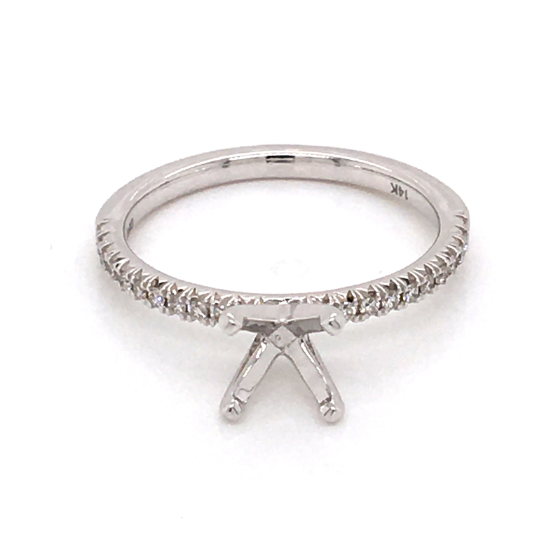 14 Karat white gold Semi-Mount engagement ring with 22=0.13tw Round Brilliant G VS Diamonds