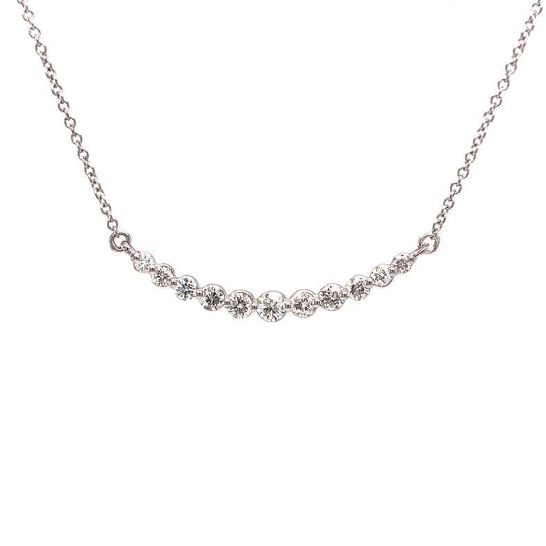 Lady s White 14 Karat Bar Necklace With 11=0.51Tw Round Brilliant I/J Si Diamonds  Stones And  Other Stones