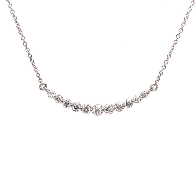 14 Karat whote gold bar Necklace With 11=0.51Tw Round Brilliant I SI Diamonds