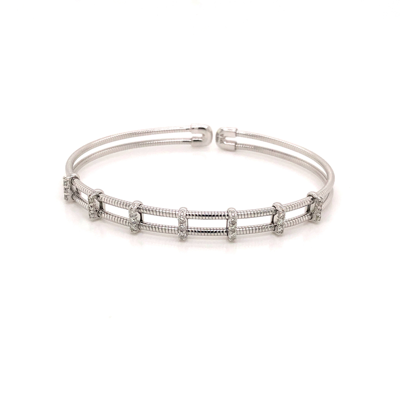 White 14 Karat Flexible Bangle Bracelet With 21=0.2ctw Round Brilliant G VS Diamonds.