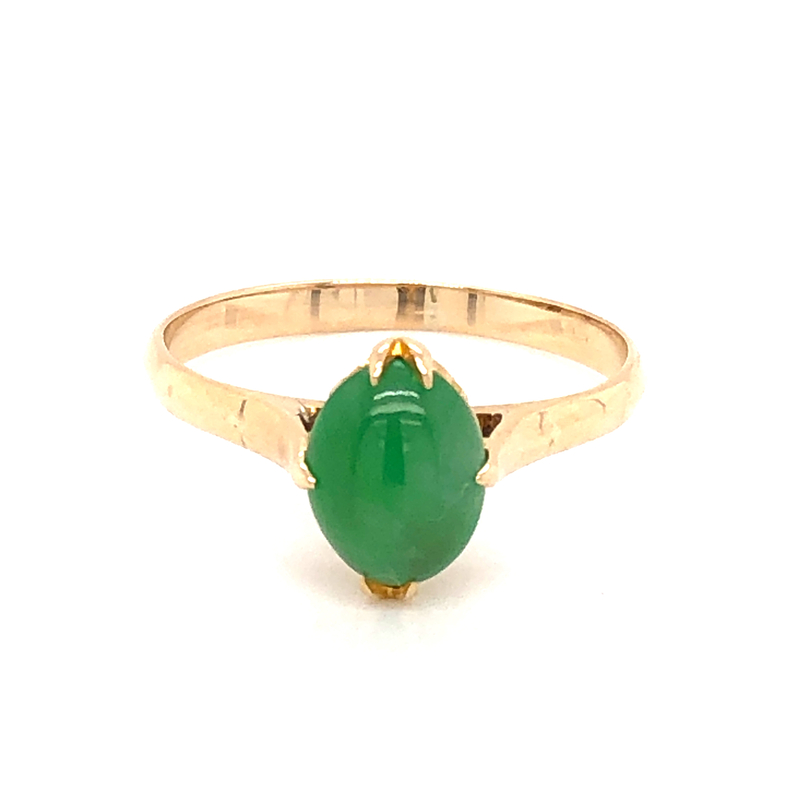 Lady s Yellow 14 Karat Fashion Ring Size 7.25 With One 8.6X6.5mm Oval Jadeite  dwt: 1.3