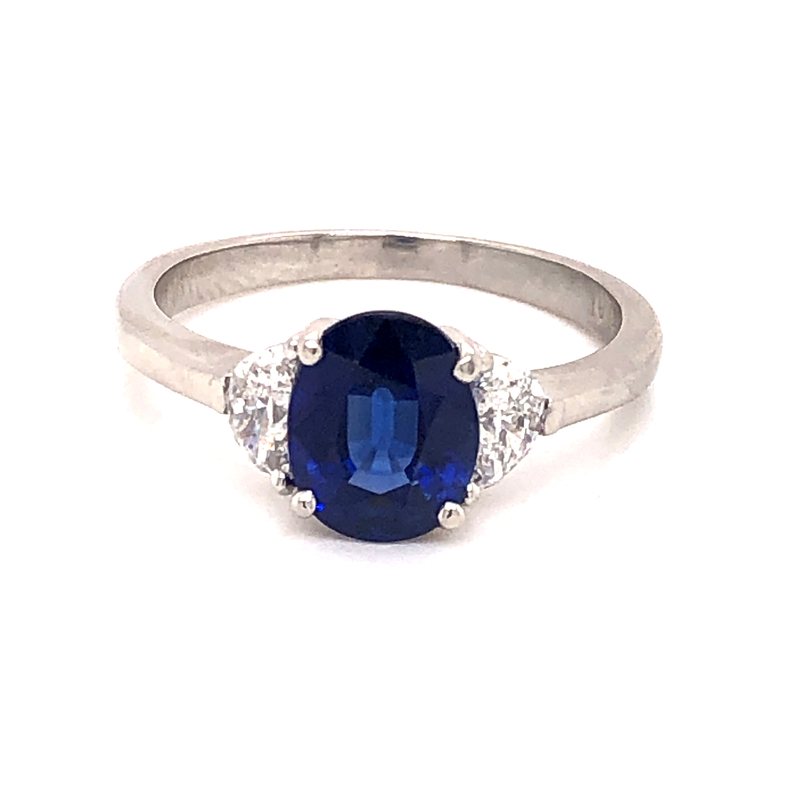Platinum Ring With One 2.39Ct Oval Sapphire And 2=0.49Tw Half Moon G Vs Diamonds