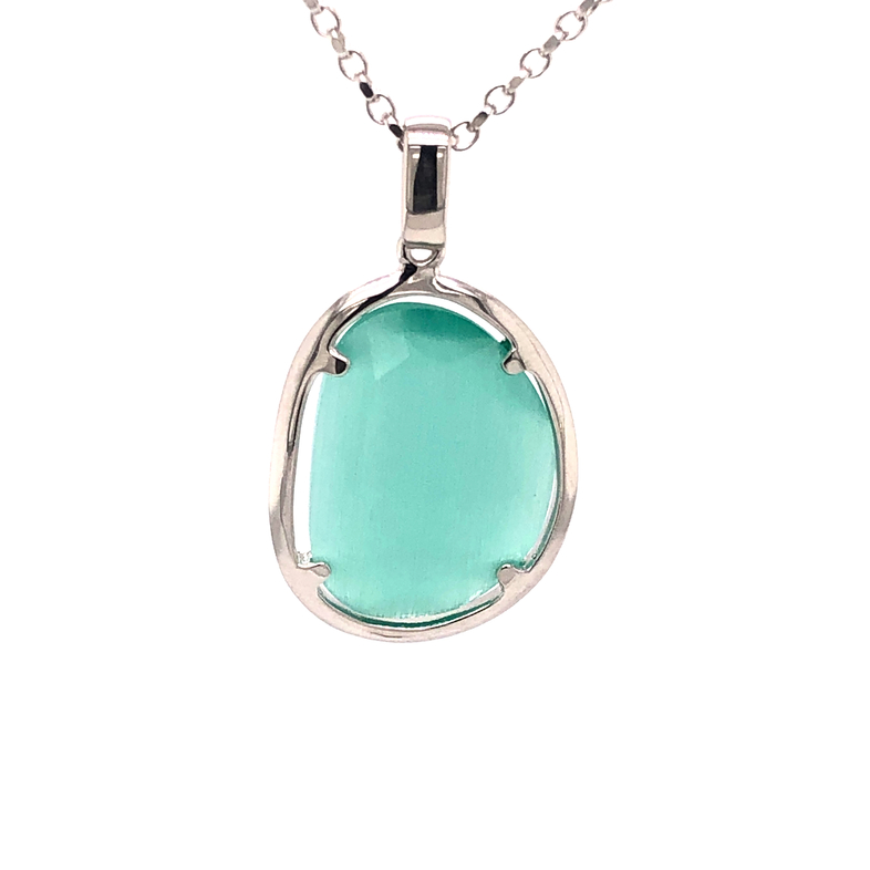 Sterling SIlver Cats eye pendant on chain with 3" extender.
