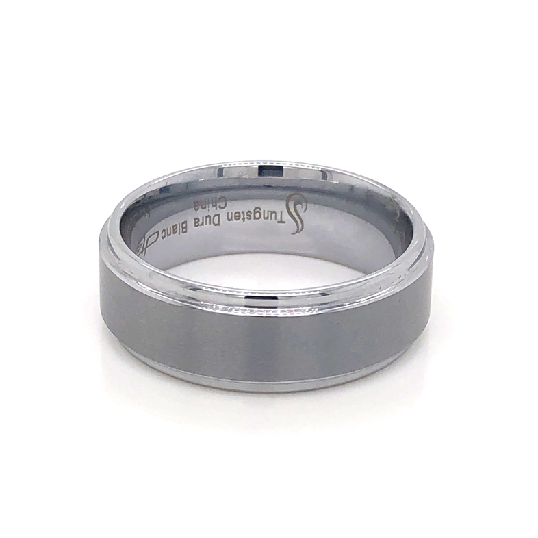 Gent s White Tungsten Matte  Ring with polished edges Size 11  MM Width: 8  dwt: 6.4