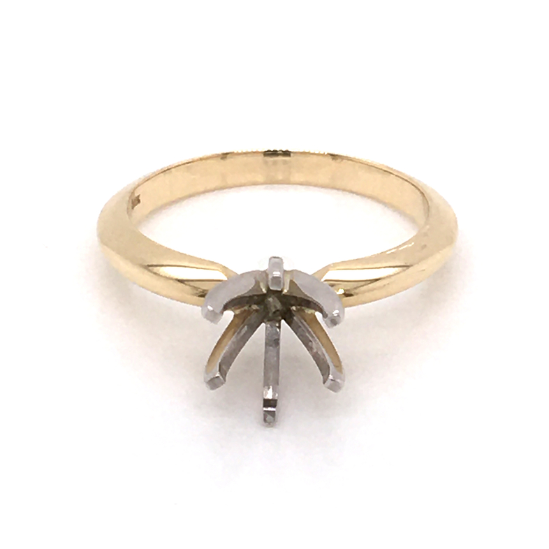 14 Karat yellow gold 6 prong solitaire remount with white gold head