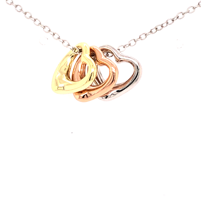 Tri Color Sterling Silver Puffed Hearts Necklace