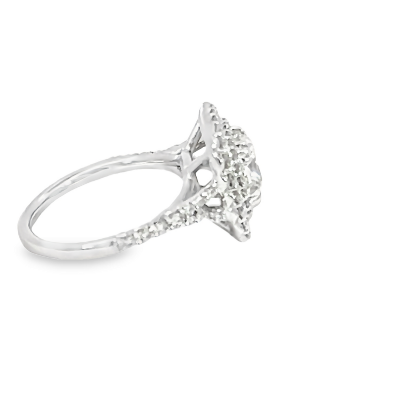 White 14 Karat Engagement Ring With One 1.50Ct Cushion L Si2 Diamond And 63=0.83Tw Round Brilliant G Vs Diamonds