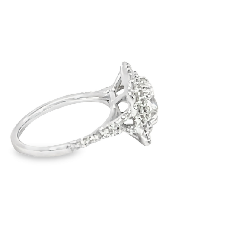 14 Karat white gold engagement ring With One 1.50Ct Cushion L SI2 Diamond And 63=0.83Tw Round Brilliant G VS Diamonds