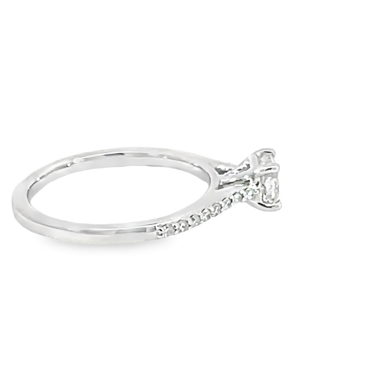 14 Karat White Gold Engagement Ring With One 0.56Ct Cushion H I2 Diamond And 16=0.16Tw Round Brilliant G SI1 Diamonds