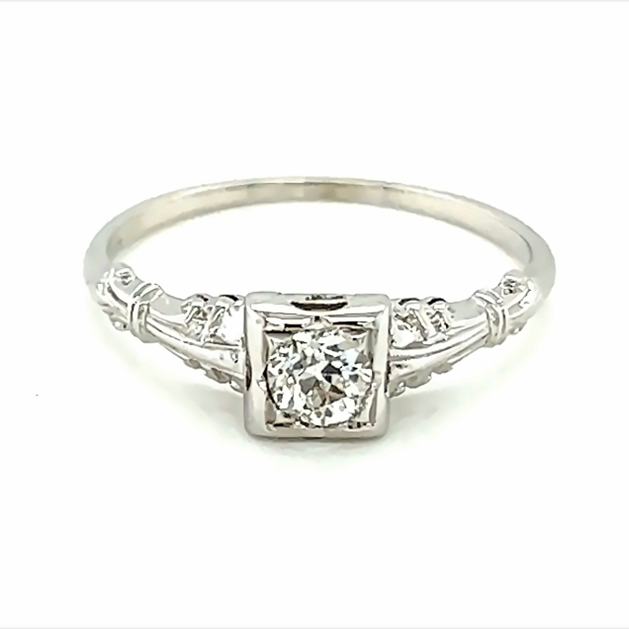 Lady s White 18 Karat Engagement Ring with one 0.33ct Old European Cut G VS1 Diamond