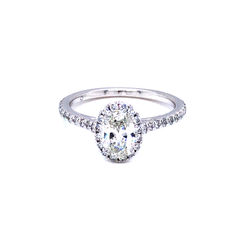 Ladies 18 Karat White Gold Engagement Ring With One 0.70CT Oval H SI1 Diamond And 38=0.37TW Round Brilliant G/H SI2 Diamonds