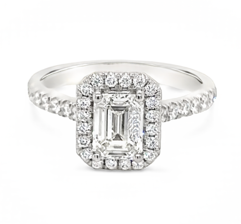 Platinum Engagement Ring  With One 1.00Ct Emerald J VS2 Diamond  GIA 1373934400 And 42=0.40Tw Round Brilliant G VS Diamonds