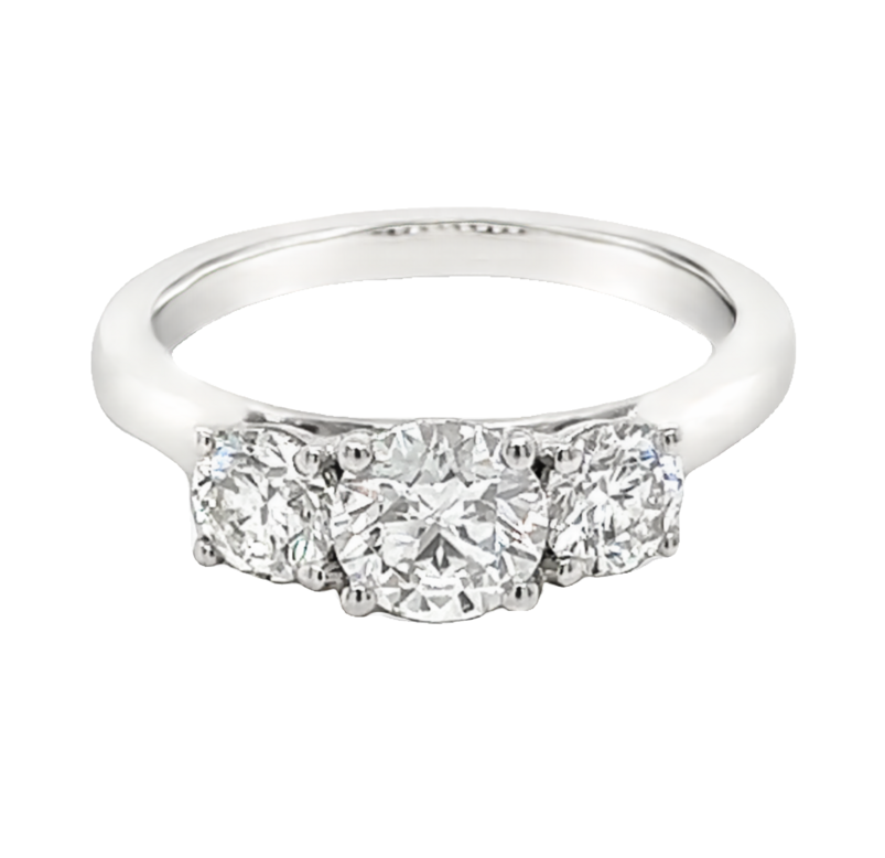 Ladies White 14 Karat Ring  With 3=1.50Tw Round Brilliant H SI Diamonds