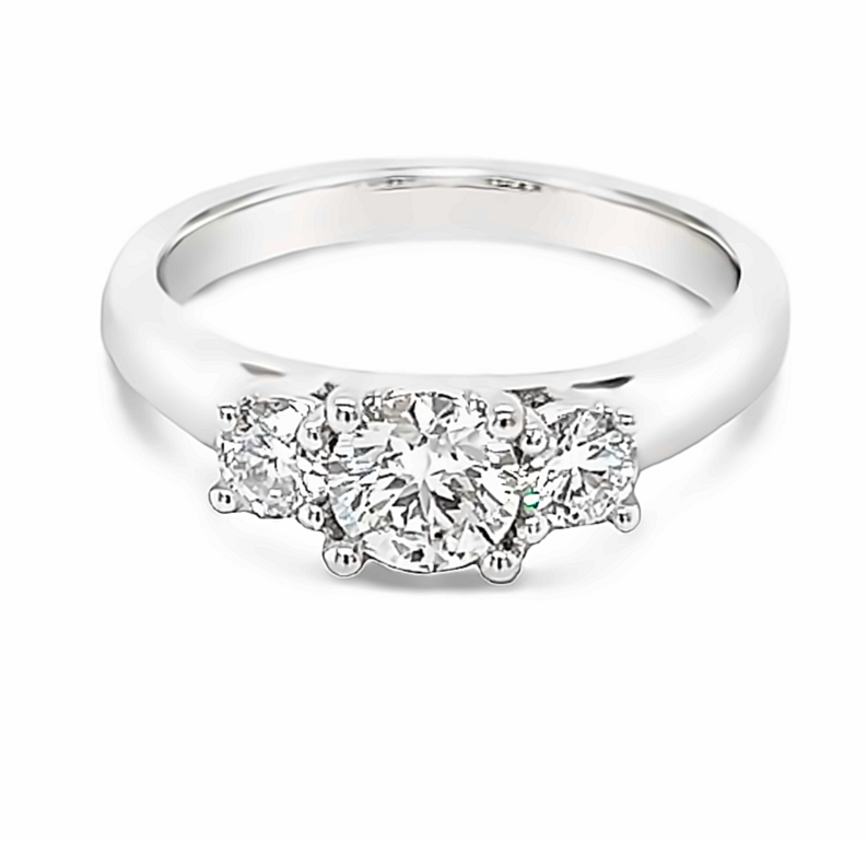14 Karat White Gold Three Stone Ring With One 0.53CT Round Brilliant GIA 6147733227 I VS2 Diamond And 2=0.33TW Round Brilliant G Vs Diamonds