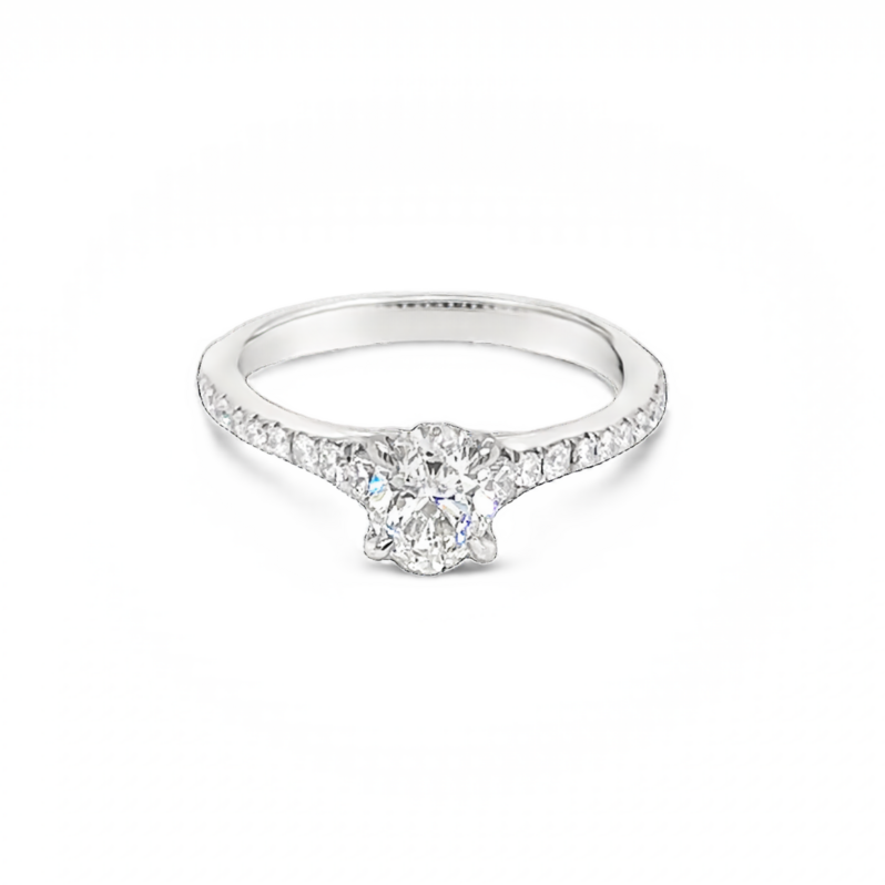 Platinum Ring With One 0.71Ct Oval H SI1 ForevermarkDiamond  51977895 And 22=0.18Tw Round Brilliant G VS Diamonds