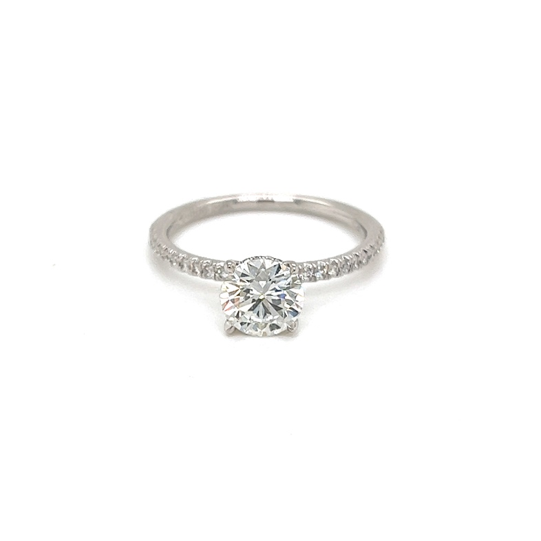 Ladies Engagement Ring With One 1.01Ct Round Brilliant I I1 Diamond  GIA 7418815380 And 38=0.18Tw Round Brilliant G VS Diamonds